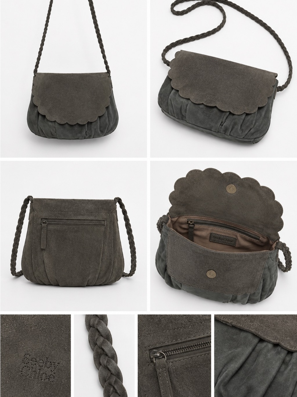 See By Chloe Scalloped Flap Suede Crossbody - Dark Gray